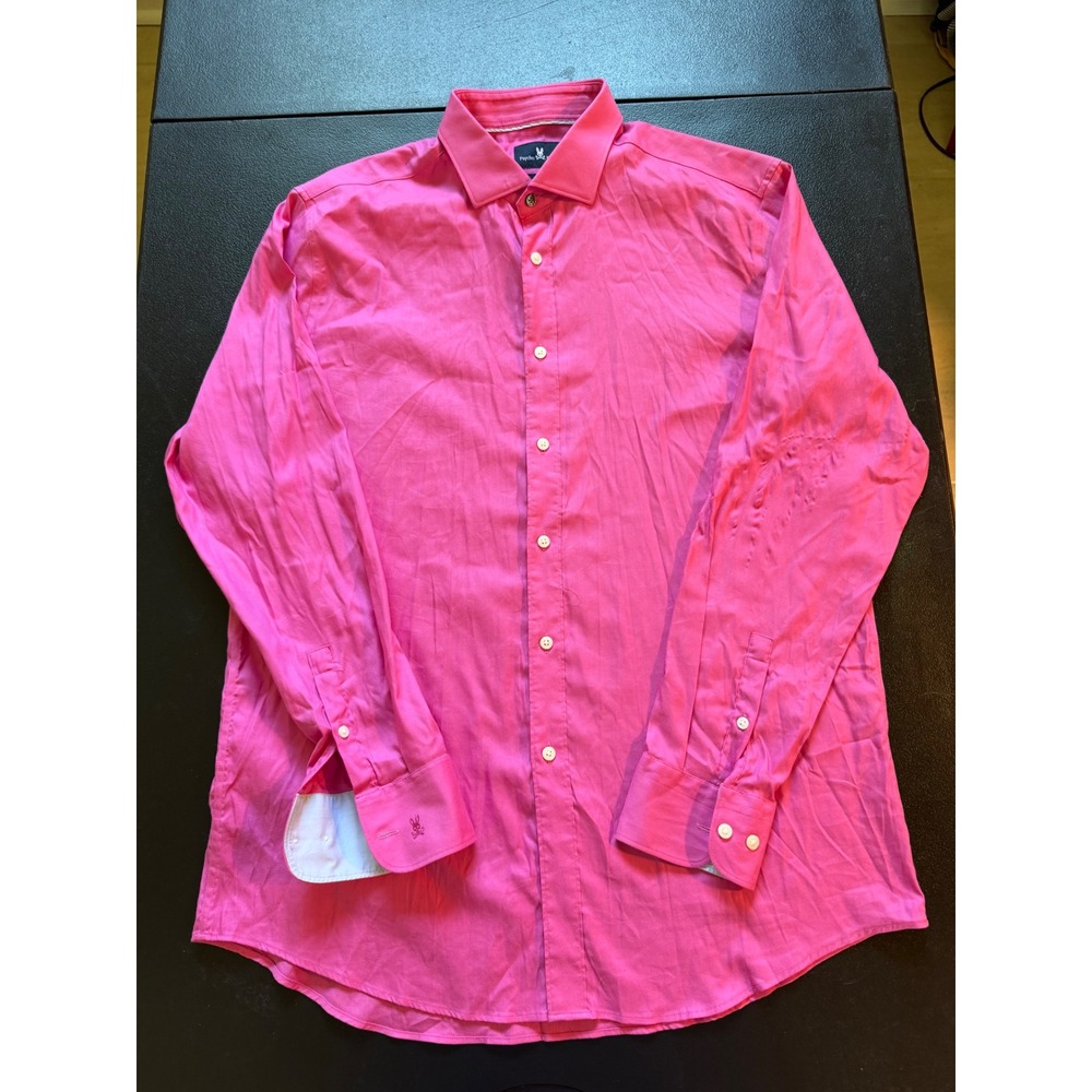Psycho Bunny Mens Modern Fit Stretch Non Iron Button Down Shirt Pink 16.5 34/35